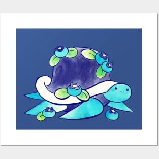 Blueberry Turtle Watercolor Posters and Art